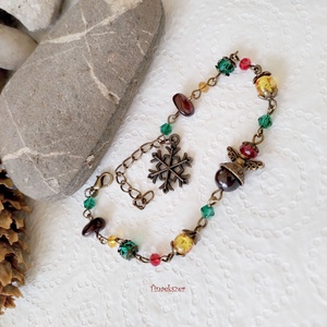 Angyal karkötő#2 - bordó gránát, sárga citrin, piros zöld és sárga üveggyöngy, hópehely , Ékszer, Karkötő, Gyöngyös karkötő, Ékszerkészítés, Gyöngyfűzés, gyöngyhímzés, MESKA
