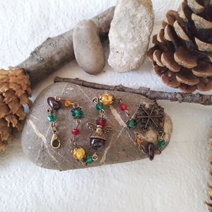 Angyal karkötő#2 - bordó gránát, sárga citrin, piros zöld és sárga üveggyöngy, hópehely  - ékszer - karkötő - gyöngyös karkötő - Meska.hu