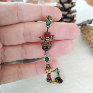 Angyal karkötő#2 - bordó gránát, sárga citrin, piros zöld és sárga üveggyöngy, hópehely  - ékszer - karkötő - gyöngyös karkötő - Meska.hu