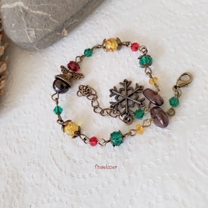 Angyal karkötő#2 - bordó gránát, sárga citrin, piros zöld és sárga üveggyöngy, hópehely  - ékszer - karkötő - gyöngyös karkötő - Meska.hu