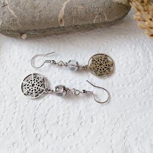 Hópehely acél fülbevaló - hegyikristály ásvánnyal - ékszer - fülbevaló - lógó fülbevaló - Meska.hu