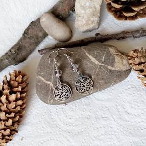 Hópehely acél fülbevaló - hegyikristály ásvánnyal - ékszer - fülbevaló - lógó fülbevaló - Meska.hu