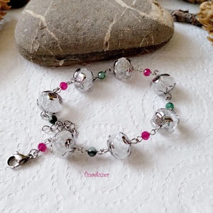 Hegyikristály, rubin és smaragd acél karkötő - Meska.hu