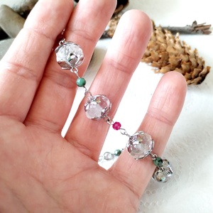 Hegyikristály, rubin és smaragd acél karkötő - ékszer - karkötő - ásványkarkötő - Meska.hu