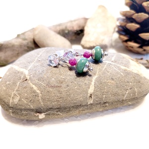 Rubin, aventurin és cirkónia acél fülbevaló  - Meska.hu