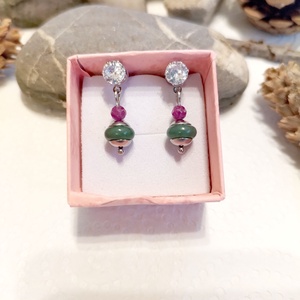 Rubin, aventurin és cirkónia acél fülbevaló  - ékszer - fülbevaló - lógó fülbevaló - Meska.hu