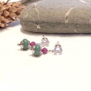 Rubin, aventurin és cirkónia acél fülbevaló  - ékszer - fülbevaló - lógó fülbevaló - Meska.hu