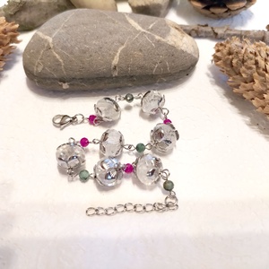 Hegyikristály, rubin és smaragd acél karkötő - ékszer - karkötő - ásványkarkötő - Meska.hu