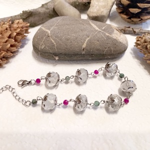 Hegyikristály, rubin és smaragd acél karkötő - ékszer - karkötő - ásványkarkötő - Meska.hu