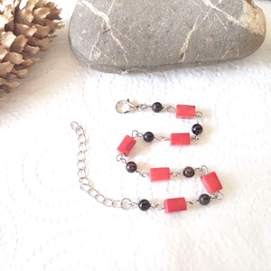 Korall és gránát acél karkötő - ékszer - karkötő - ásványkarkötő - Meska.hu