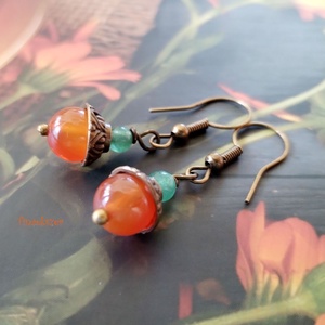 Karneol és aventurin fülbevaló - narancssárga karneol és zöld aventurin - Meska.hu