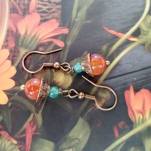 Karneol és aventurin fülbevaló - narancssárga karneol és zöld aventurin - ékszer - fülbevaló - lógó fülbevaló - Meska.hu