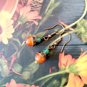 Karneol és aventurin fülbevaló - narancssárga karneol és zöld aventurin - ékszer - fülbevaló - lógó fülbevaló - Meska.hu