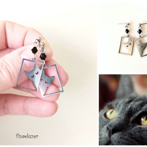 Fekete macska acél fülbevaló - Meska.hu