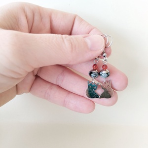 Acél róka fülbevaló - hópehely obszidián és narancssárga karneol achát - ékszer - fülbevaló - lógó fülbevaló - Meska.hu