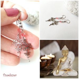 Lótusz acél fülbevaló - swarovski padparadscha kristály - Meska.hu