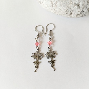 Lótusz acél fülbevaló - swarovski padparadscha kristály - ékszer - fülbevaló - lógó fülbevaló - Meska.hu