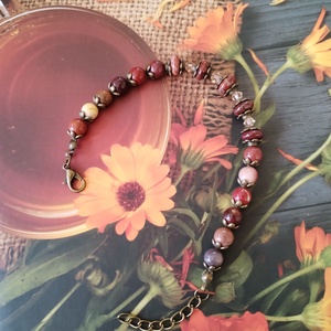 Földanya kincse karkötő - breccsa- és mookait jáspis, swarovski light peach kristály - Meska.hu