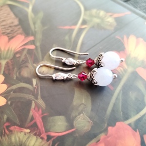 Holdkő és swarovski ruby cirkónia köves sterling ezüst fülbevaló - ékszer - fülbevaló - lógó fülbevaló - Meska.hu