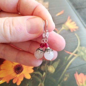 Holdkő és swarovski ruby cirkónia köves sterling ezüst fülbevaló - ékszer - fülbevaló - lógó fülbevaló - Meska.hu