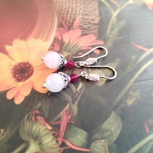Holdkő és swarovski ruby cirkónia köves sterling ezüst fülbevaló - ékszer - fülbevaló - lógó fülbevaló - Meska.hu