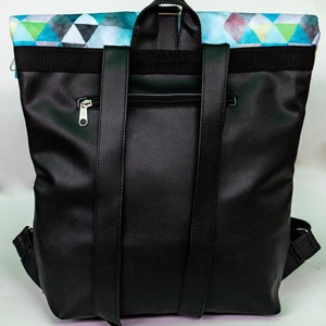 Kék, geometriai mintás roll up táska - táska & tok - hátizsák - roll top hátizsák - Meska.hu