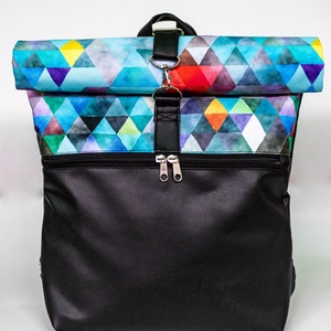 Kék, geometriai mintás roll up táska - táska & tok - hátizsák - roll top hátizsák - Meska.hu