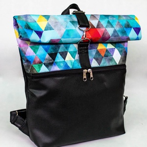 Kék, geometriai mintás roll up táska - táska & tok - hátizsák - roll top hátizsák - Meska.hu