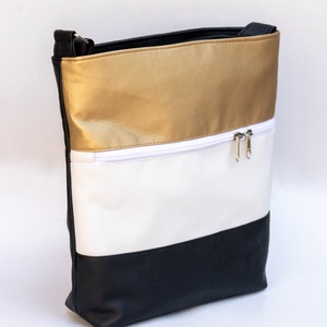 Kis méretű oldaltáska fekete, fehér és arany színben - táska & tok - kézitáska & válltáska - vállon átvethető táska - Meska.hu