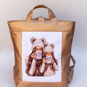 Rose gold hátizsák anya-lánya mintával - Meska.hu