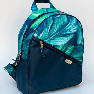 Egyedi tervezésű, sötétkék - türkiz pálmaleveles hátizsák  - táska & tok - hátizsák - hátizsák - Meska.hu