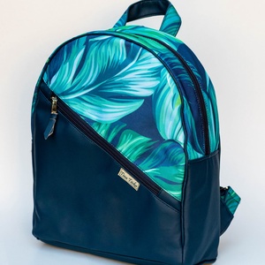 Egyedi tervezésű, sötétkék - türkiz pálmaleveles hátizsák  - táska & tok - hátizsák - hátizsák - Meska.hu