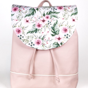 Púderrózsaszín, virágos hátizsák - táska & tok - hátizsák - hátizsák - Meska.hu