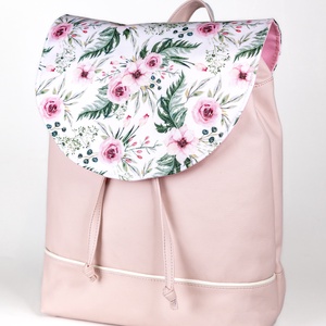 Púderrózsaszín, virágos hátizsák - táska & tok - hátizsák - hátizsák - Meska.hu