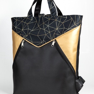 Fekete - arany 3in1 táska geometrikus mintával - táska & tok - variálható táska - Meska.hu