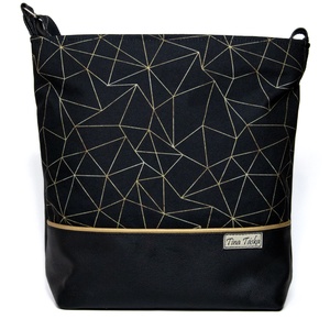 Kis méretű oldaltáska fekete - arany geometrikus mintával - Meska.hu