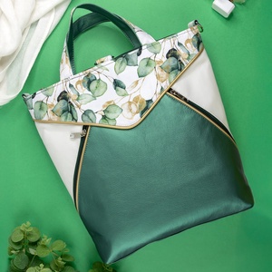 Zöld - fehér, eukaliptuszos 3in1 táska - Meska.hu