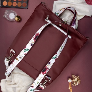 Bordó, virágos többfunkciós táska - táska & tok - variálható táska - Meska.hu