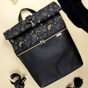 Fekete - arany, méhecskés roll top táska - Meska.hu