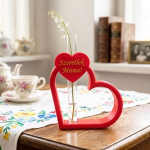 Szív alakú virágtartó üveg kémcsővel szeretlek mama felirattal mamának, de a felirat szabadon változtatható!, Otthon & Életmód, Virágdekoráció, Virágtartó, Váza, Mindenmás, MESKA