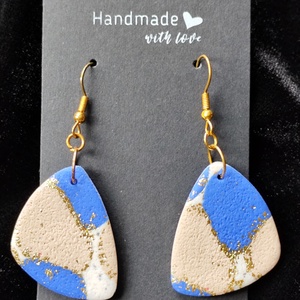 Kék - bézs fülbevaló , Ékszer, Fülbevaló, Lógó fülbevaló, Agyagozás, Ékszerkészítés, MESKA