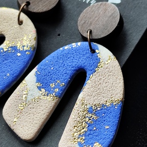 Bézs/kék fülbevaló  - ékszer - fülbevaló - lógó fülbevaló - Meska.hu