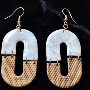 Bronz/Bézs fülbevaló , Ékszer, Fülbevaló, Lógó fülbevaló, Gyurma, Ékszerkészítés, MESKA