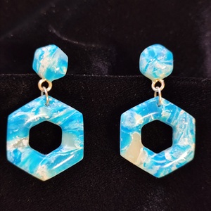 Hatszögletű fülbevaló , Ékszer, Fülbevaló, Lógó fülbevaló, Ékszerkészítés, Gyurma, MESKA