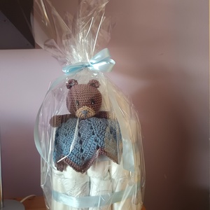 Pelenkatorta horgolt alvókával, Baba - mama, Babalátogató ajándékcsomag, Horgolás, Mindenmás, MESKA