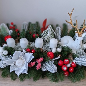 Nagy asztali dekoráció, szarvasos gyertyás asztali dísz - karácsony - adventi díszek - adventi asztaldísz - Meska.hu