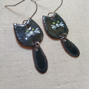 Fekete cica fülbevaló , Ékszer, Fülbevaló, Lógó fülbevaló, Tűzzománc, MESKA