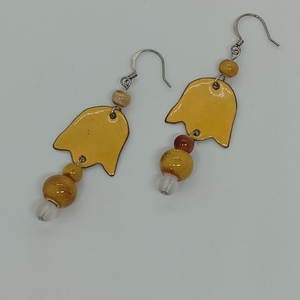 sárga tulipán fülbevaló- tűzzománc , Ékszer, Fülbevaló, Fülékszer, Tűzzománc, MESKA