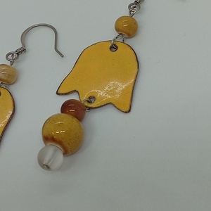 sárga tulipán fülbevaló- tűzzománc  - ékszer - fülbevaló - fülékszer - Meska.hu