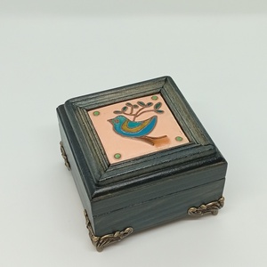 Madárkás  fa ákszerdoboz-egyedi tűzzománc betéttel  - ékszer - ékszertartó - ékszerdoboz - Meska.hu